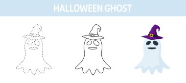 Çocuklar için Şapkalı Hayalet izleme ve boyama çalışma tablosu