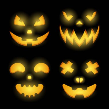 Cadılar Bayramı Kabak Surat seti, Vektör illüstrasyonu