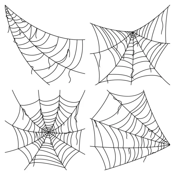 Set Spider Web Elszigetelt Fehér Háttér — Stock Vector