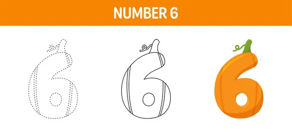 Number Pumpkin Tracing Coloring Worksheet Kids — Stock Vector