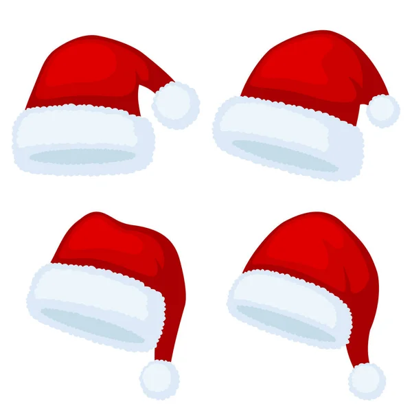 Set Sombrero Santa Claus Aislado Sobre Fondo Blanco — Vector de stock