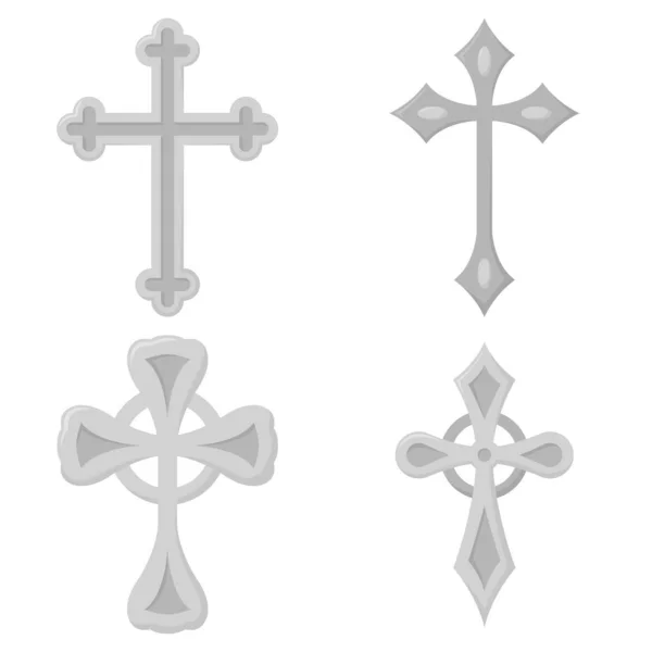 Set Christian Cross Isolated White Background — Stock Vector