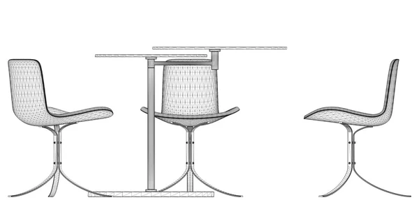 Mesa moderna y tres sillones Vector — Vector de stock