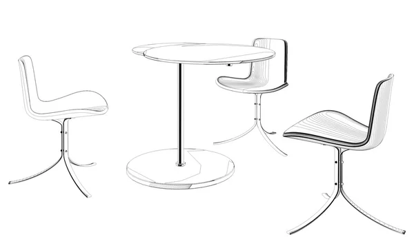 Вектор современного стола и трех кресел — стоковый вектор