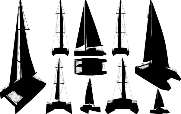 Silhouettes de bateau catamaran vectoriel — Image vectorielle