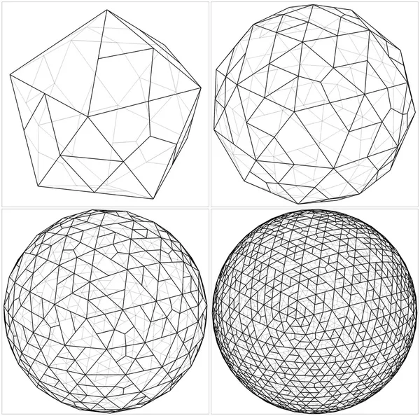 Da Icosaedro alla sfera Sfera Linee vettoriali — Vettoriale Stock