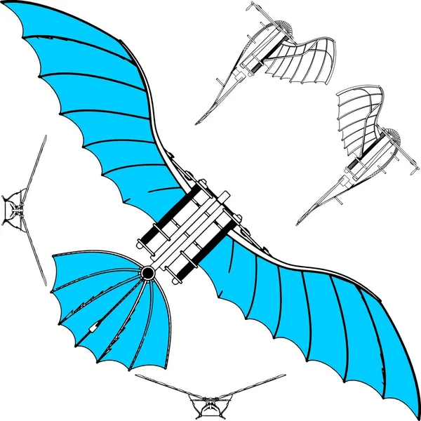Vecteur de planeur Leonardo Hang Flying Machine — Image vectorielle