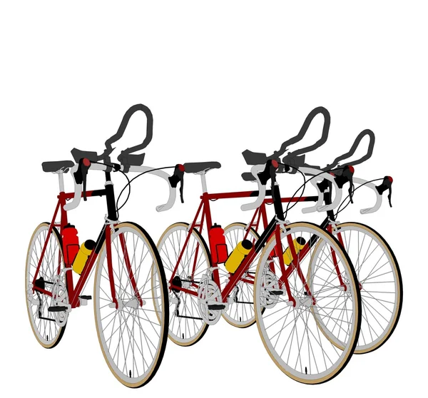 Τρία ποδήλατα στο άνυσμα αγώνα γραμμή — Διανυσματικό Αρχείο
