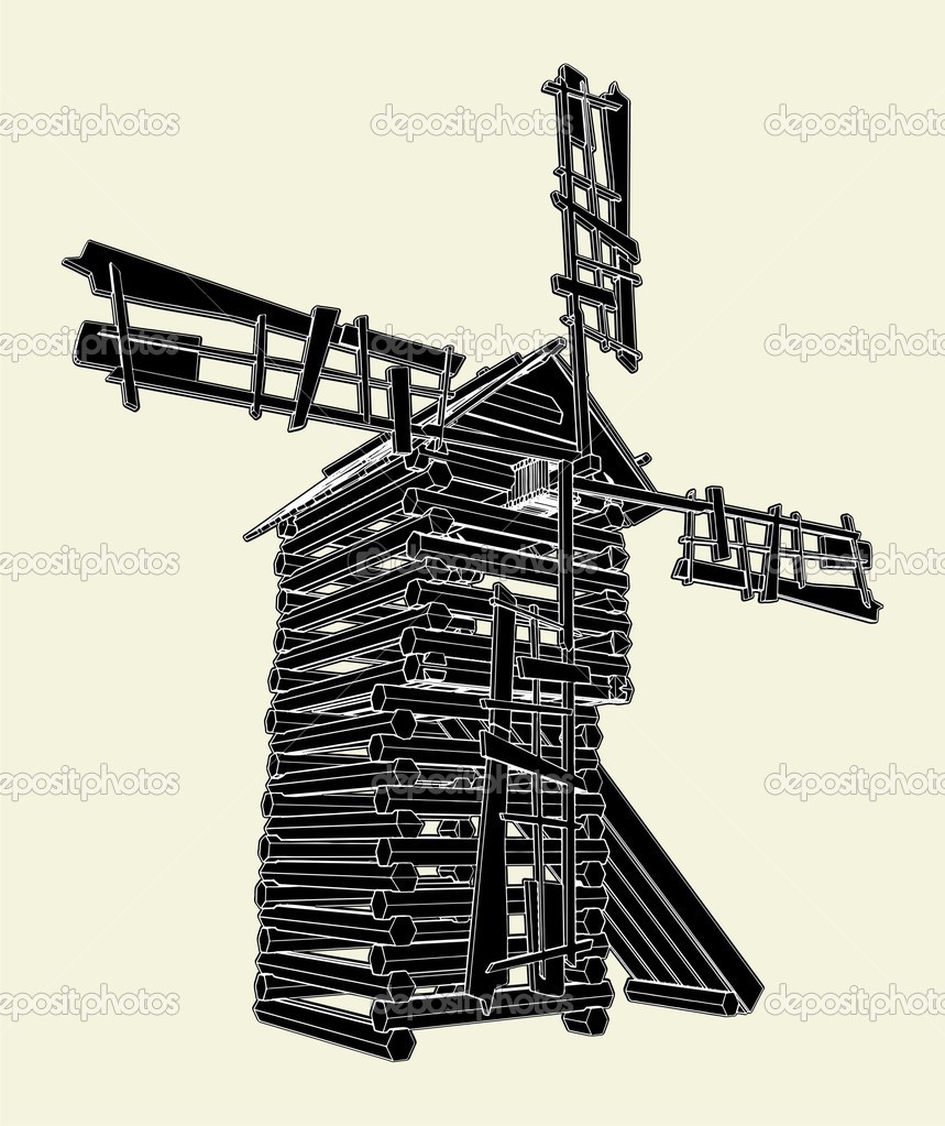 Wooden Windmill Vector 01