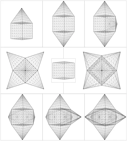 Oprichting van kubus en piramide op zijn zes zijden vector — Stockvector