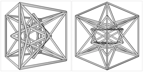 キューブとその六つの側面のベクトルにピラミッドの幾何学的な作成 — ストックベクタ