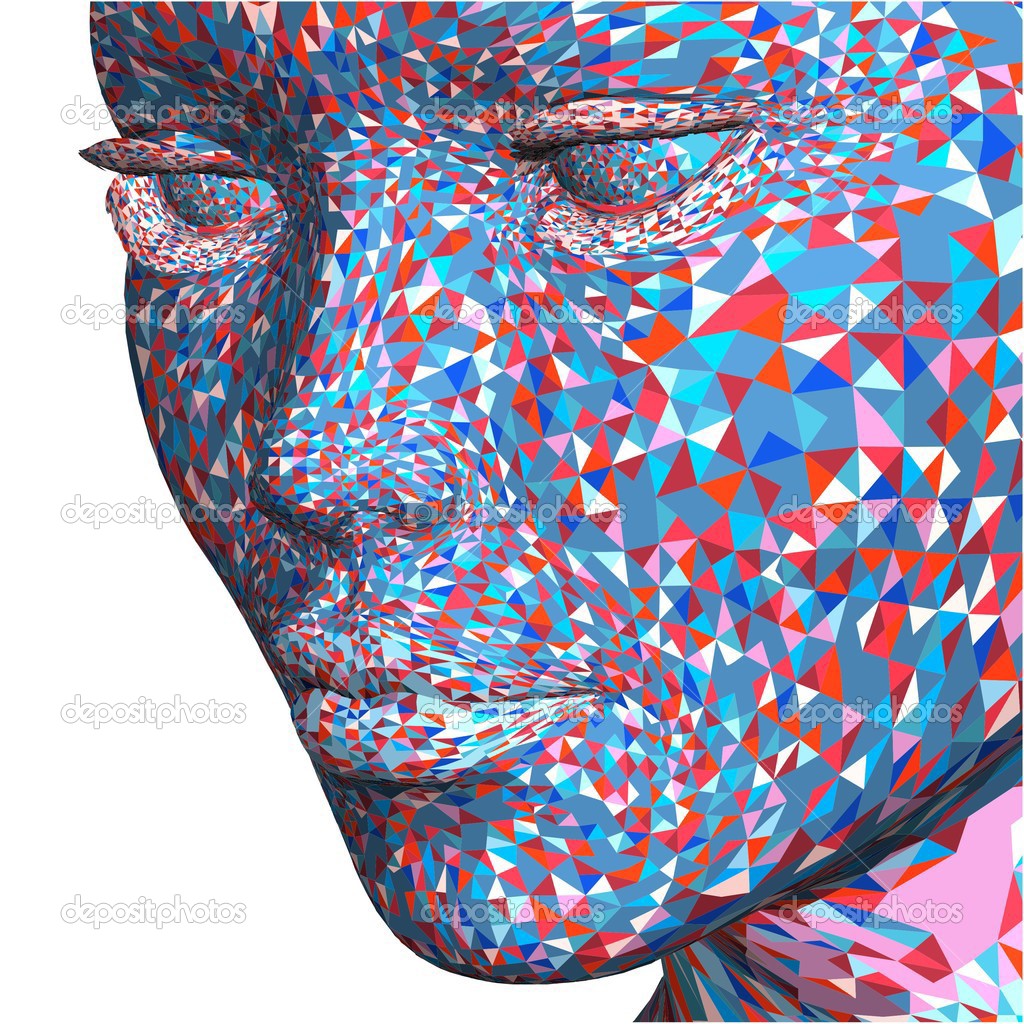 Colorful Beatiful Face Made Of Small Triangles And Rectangles Vector