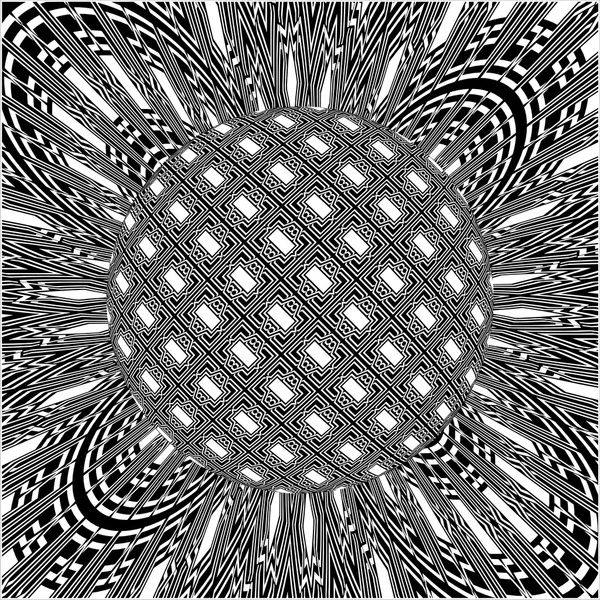 Ornamental Black and White Burst Planet Vector — стоковый вектор