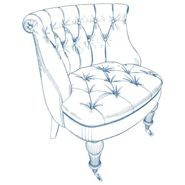Antika Koltuk Vektörü. Beyaz arka planda izole edilmiş bir resim. Klasik Koltuk Arkaplanının Vektör İllüstrasyonu.