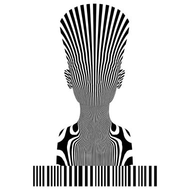 Nefertiti Kraliçesi Zebra Kadın Siyah ve Beyaz Çizgili Vektör. Kadın Kafası Maske Gibi Görünüyor.