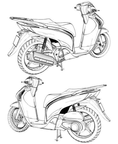 Motorcycle Modern Motor Vector Inglés Ilustración Aislado Sobre Fondo Blanco — Vector de stock