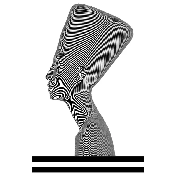 Nefertiti Queen Zebra Mujer Hecha Rayas Blancas Negras Vector Cabeza — Vector de stock