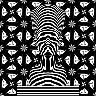 Nefertiti Kraliçesi Zebra Kadın Siyah ve Beyaz Çizgili Vektör. Kadın Kafası Maske Gibi Görünüyor.