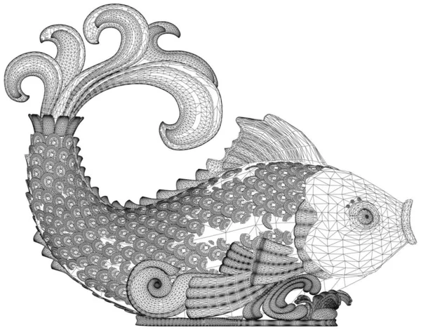 Vecteur Sculpture Poisson Illustration Isolée Sur Fond Blanc Illustration Vectorielle — Image vectorielle
