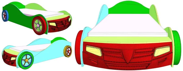 チャイルドカーベッドベクトル 白を基調としたイラスト 子供のベッドのベクトル図 — ストックベクタ