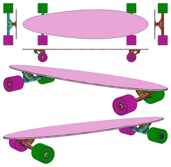 Longboard Skateboard Vector Illustrazione Isolata Sfondo Bianco Illustrazione Vettoriale Uno — Vettoriale Stock
