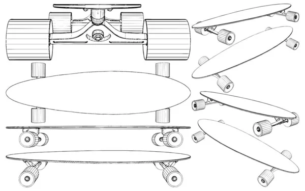 Longboard Skateboard Vector Illustrazione Isolata Sfondo Bianco Illustrazione Vettoriale Uno — Vettoriale Stock