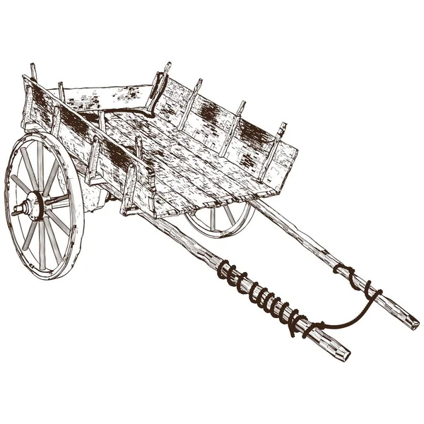 Antique Old Cart Wagon Vector Cart Old Chariot Isolated White — Stock Vector