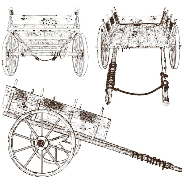 Antique Old Cart Wagon Vector Cart Old Chariot Isolated White — Stock Vector