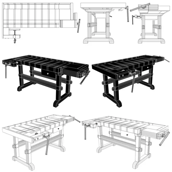 Snickare Arbetsbänk Tabell Vektor Illustration Isolerad Vit Bakgrund Vektorillustration Snickartabell — Stock vektor