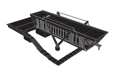 Residential Modern Building House Vector 15. Modern Aile Evi Perspektifinin 3 boyutlu tasviri. Görüntü Beyaz Arkaplanda İzole Edildi. 