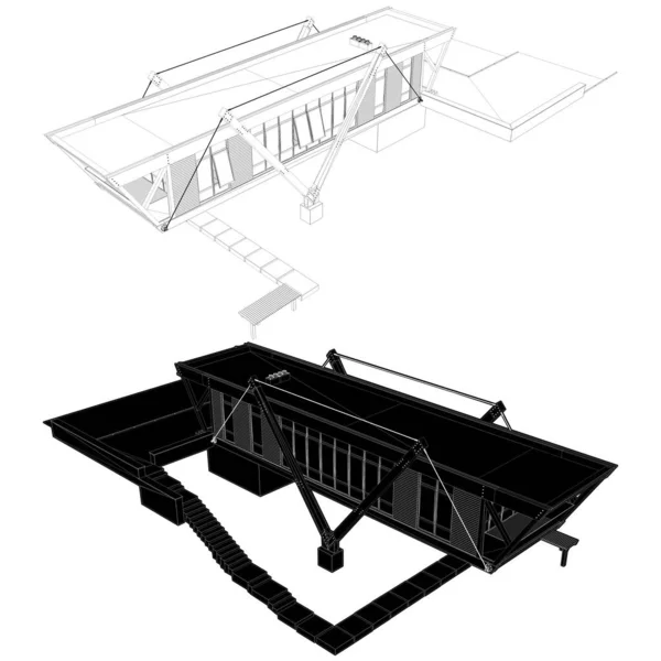 现代住宅大楼病媒15号 现代家庭视角的3D说明 在白色背景上孤立的说明 — 图库矢量图片