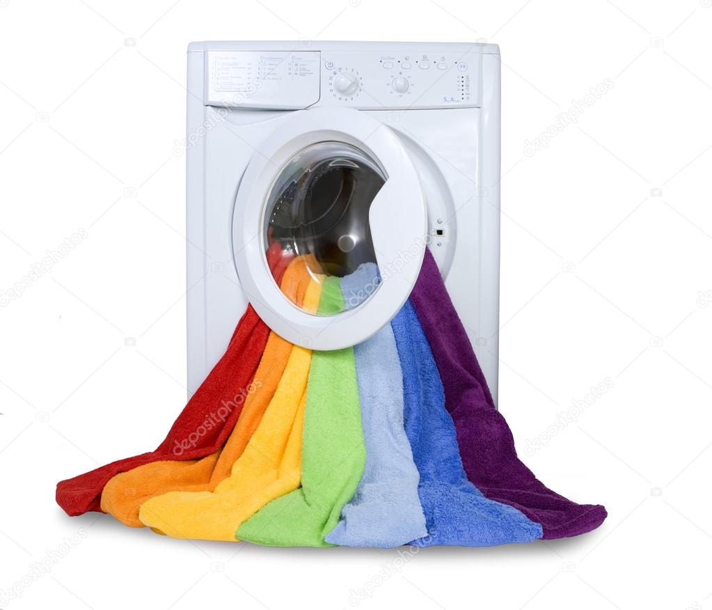 Washing machine and colorful things to wash, Isolated