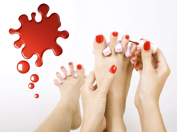 Pedicure process - red manicure and pedicure — Stock Photo, Image