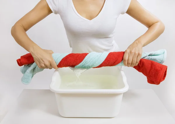 Hand washing of color laundry — Stock Photo, Image