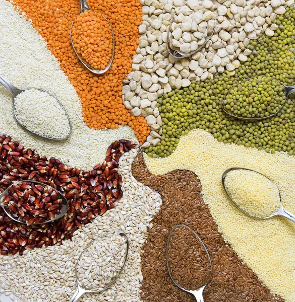 Diversi cereali colorati — Foto Stock