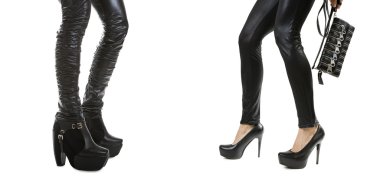 kadın seksi bacaklar şık siyah deri çizmeler