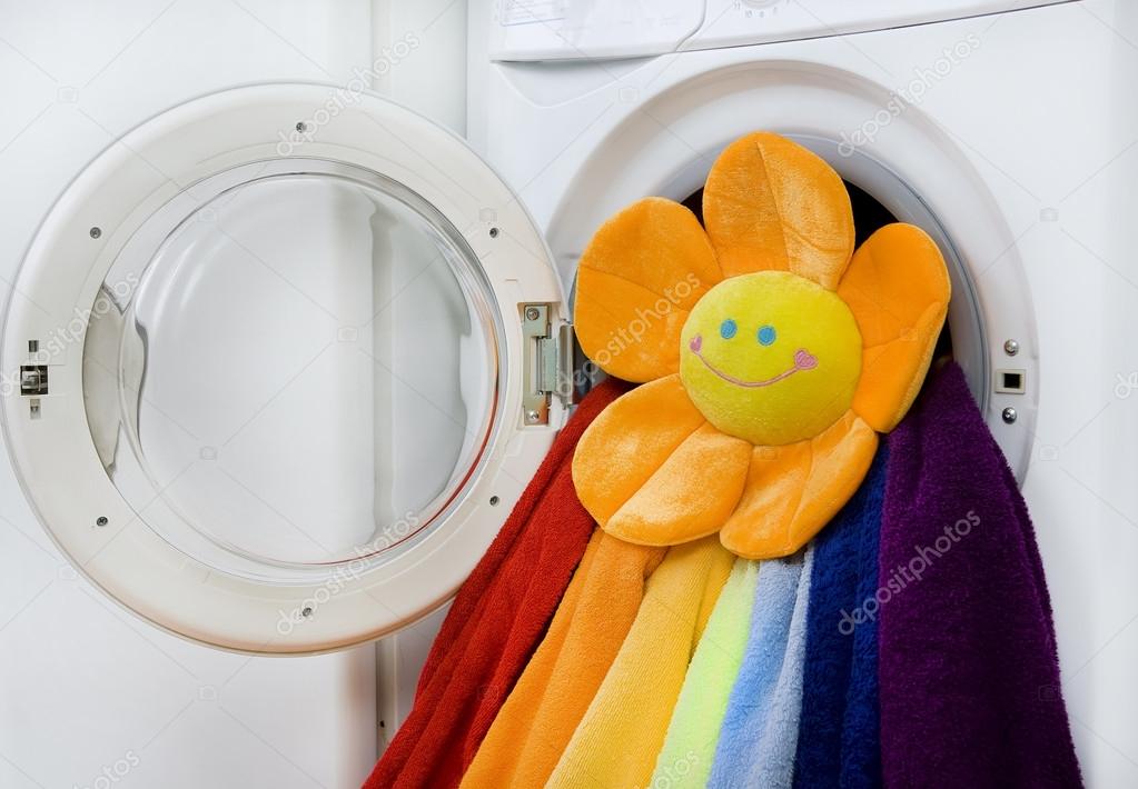 Washing machine, toy and colorful laundry to wash