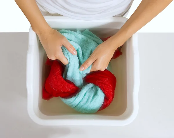 Hand washing of color laundry — Stock Photo, Image