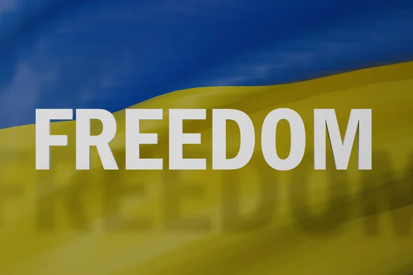 Ukrayna bayrağının önünde özgürlük işareti, 3D render