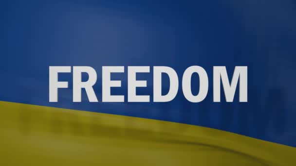 Písmo svoboda před vlnění ukrajinské vlajky, 3d vykreslení — Stock video