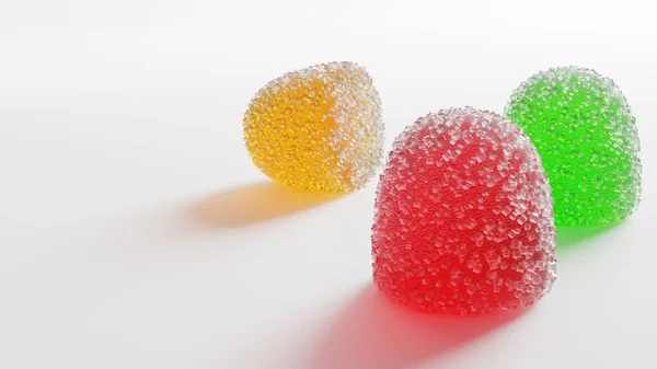 3 colored fruit jelly candy. Highly detailed realistic 3D rendering.