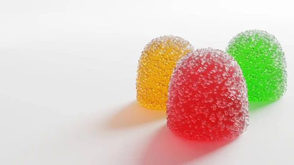 3 colored fruit jelly candy. Highly detailed realistic 3D rendering.