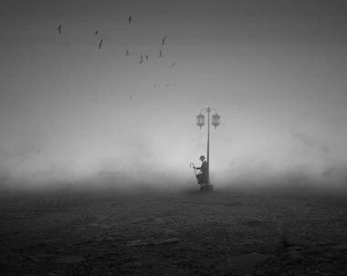 Mistik topraklarda birini bekliyor, siyah beyaz fotoğrafçılık.