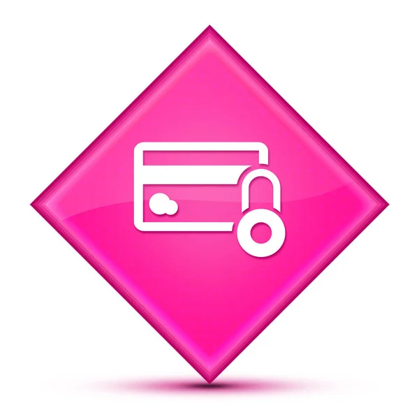信用卡安全图标隔离在特殊的粉色钻石按钮抽象说明 — 图库照片
