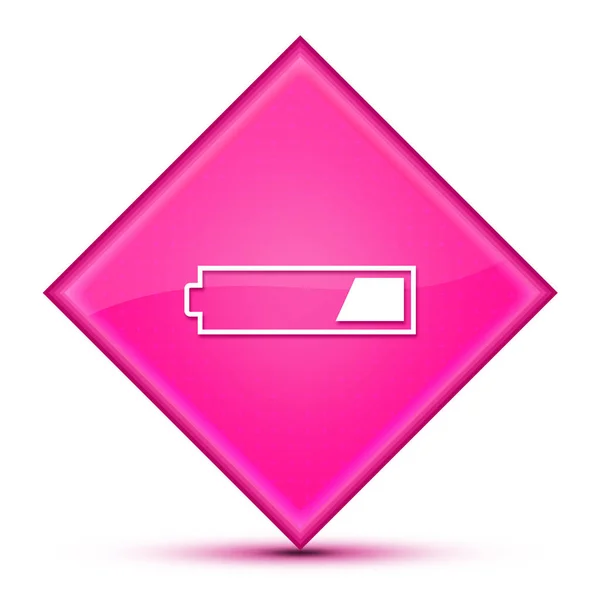 1第三个充电电池图标隔离在特殊的粉色钻石按钮摘要说明 — 图库照片