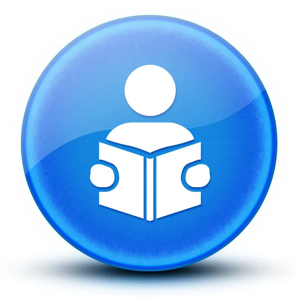 Czytanie Nauki Książki Gałki Ocznej Błyszczący Elegancki Niebieski Okrągły Przycisk — Zdjęcie stockowe