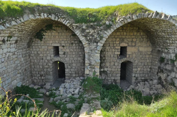Ruinerna Korsfararfästningen Chateau Neuf Metsudat Hunin Ligger Vid Ingången Till — Stockfoto