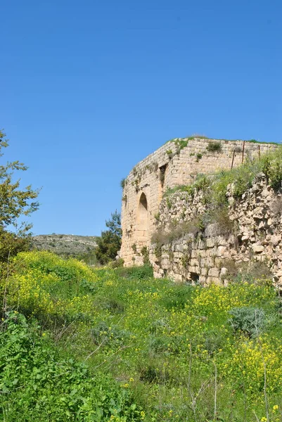 Ruínas Fortaleza Cruzada Chateau Neuf Metsudat Hunin Está Localizado Entrada — Fotografia de Stock