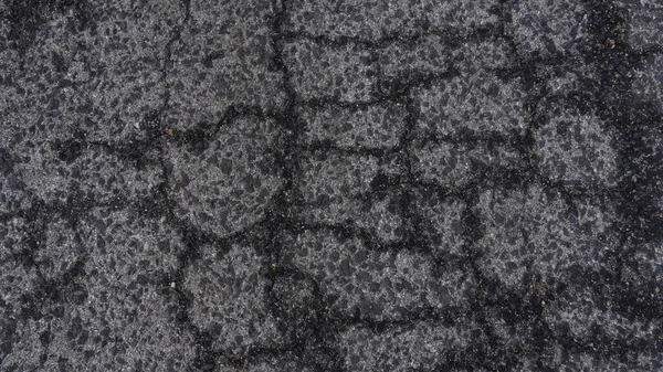 Top View Old Asphalt Road Wet Cracks Worn Road Cracks — Stock Photo, Image