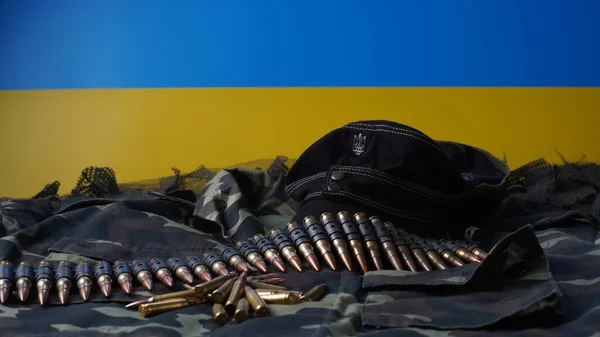 Синьо Жовтий Прапор України Національний Символ Боєприпаси Пояс Кулеметів Гвинтівкові — стокове фото